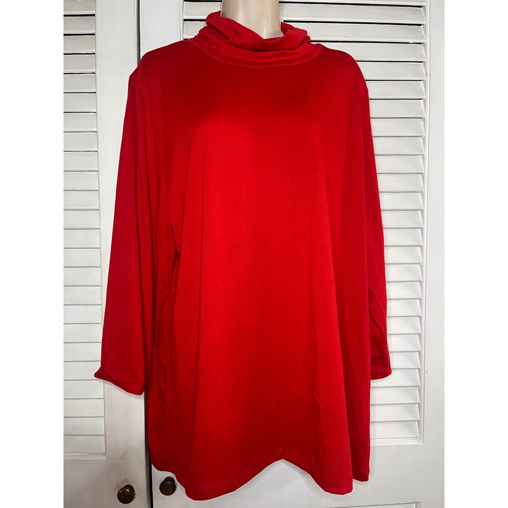 Allison Brittney Woman Red Cowl Neck Long Sleeve Tunic Top 3X NWT